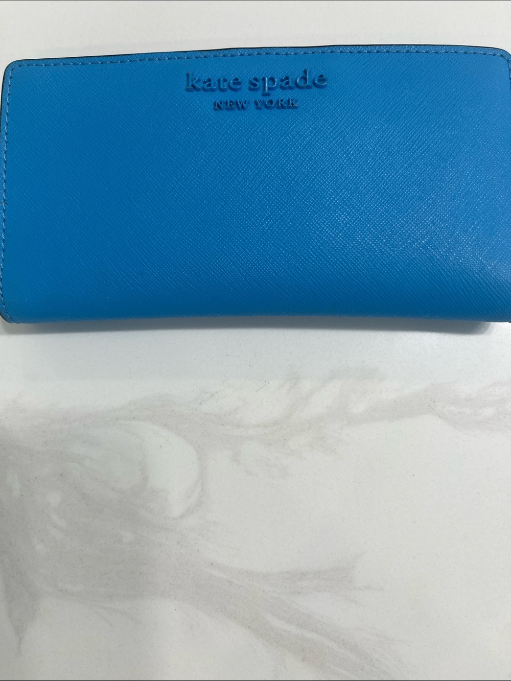 kate spade bright blue zip-around saffiano leather wallet
